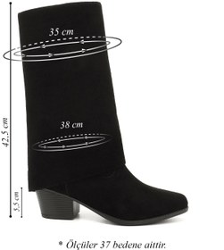 Resim GÖNDERİ(R) Kadın Siyah Süet Sivri Burun Kalın Topuklu Kovboy Çizme 