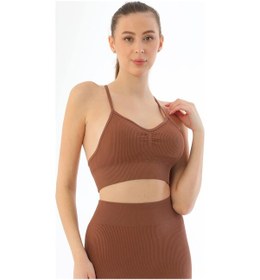 Resim Mtm My The Mall Kahve Mı Emay 3921 Soft Seamless Ripli Tayt Yoga Takımı Kahve 