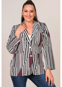 Resim Lady Majestic Büyük Beden Çizgili Ceket - Mürdüm 