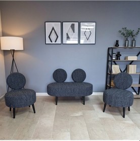 Resim Azra Mobilya Dünya Model Koltuk Takımı 2+1+1 Buklet Kumaş Ahşap Ayaklı Modern Ofis & Bekleme Alanı Seti Siyah 