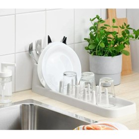 Resim Krem Renkli 48 cm Tezgah Üstü Plastik Bulaşık Düzeni 