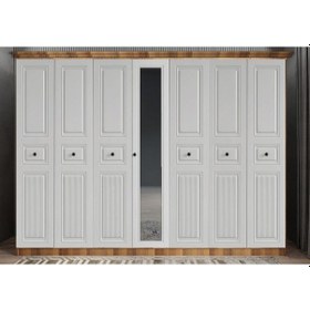 Resim Arona Membran 7 Kapaklı Gardırop Montaj Dahil Ceviz Beyaz 245 Cm 