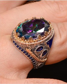 Resim Gümüş Erkek Yüzük Mistik Topaz Taşlı Zirkon Taş Süslemeli (537137023) 