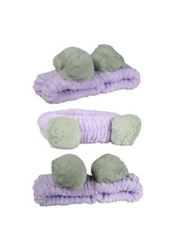 Resim Toyaş Lila Yeşil Ponponlu Peluş Bandana Makyaj Spa Saç Bandı Çok Renkli 