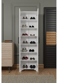 Resim Ae-3085 Selen Beyaz Ayakkabılık, 7 Raflı, Ayaklı, 2 Kapaklı Beyaz 