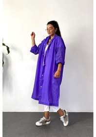 Resim Unisex Kadın Ve Erkek Yağmurluk %100 Eva Çıtçıtlı Kapüşonlu Mor 