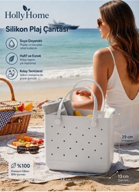 Resim HOLLYHOME Silikon Plaj Çantası Omuz Çantası Büyük Boy 29(h)x34x13cm BEYAZ 