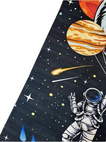 Resim Çocuk Odası Halısı Astronot Uzay Desenli Siyah Dijital Baskı Kaymaz Makinede Yıkanabilir Oyun Halı Siyah 