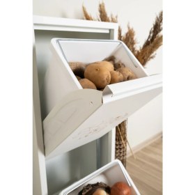Resim Leyl 2 Katlı Beyaz Baskılı Metal Sebzelik – 100 cm Patates ve Soğanlık Çok Amaçlı Dolap 