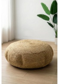 Resim Digithome Dekoratif Yuvarlak Naturel Yassı Hasır Jüt Puf 60x20 -12081 Kahverengi 