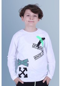 Resim Panios Kids X Baskılı Uzun Kollu Erkek Çocuk Beyaz Sweatshirt Beyaz 