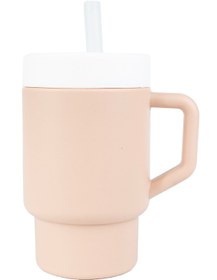 Resim Pandish Mugley Tek Kulplu Kapaklı Pipetli Silikon Alıştırma Bardağı - Pembe - Pembe / Standart 