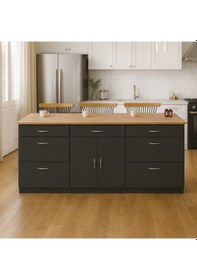 Resim Saki Mutfak Adası -180 Cm - Tezgah Dahil Antrasit - Atlantik Çam 