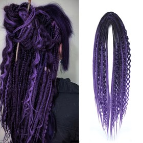 Resim Kadınlar için 15 Adet Karışık Çift Uçlu Dreadlock Uzatma Seti, Düz & Kıvırcık & Boho El Yapımı Hippi Tarzı Dreadlocks, 60.96 cm 