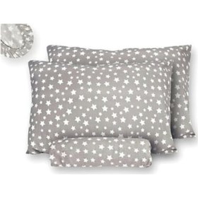Resim Çift Kişilik Lastikli Çarşaf Ve Yastık Kılıfı Gri Yıldız Desenli 160x200 