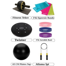 Resim Egzersiz Band,kondisyon Tekeri, Twister, 65cm Pilates Top Ve Atlama İp Pilates Ve Spor Malzeme Seti Çok Renkli 