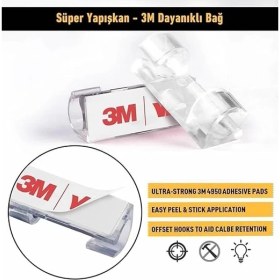 Resim Homekablo Sabitleyici Klipsler 60 Adet Kablo Düzenleyici Duvar Fayans Cam Kablo Tutucu Yapışkanlı Klips (60 Adet) 