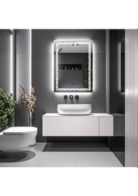 Resim Gleamira Vertical Beyaz Led'li Lazer Kumlamalı Lavabo & Banyo Aynası Dokunmatik Sensörlü 80 X 60 