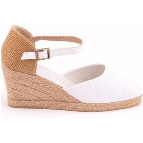 Resim Gerçek Elişi Hasır Dolgu Topuk Keten Hasır Espadril Handmade Beyaz 