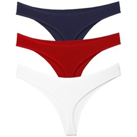 Resim Alya Underwear Kadın Pamuklu Tanga Külot - String Iç Çamaşırı Lacivert, Kırmızı, Ekru - 3 Adet Çok Renkli T02 