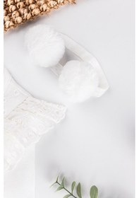 Resim Güpürlü Ponpon Bandanalı Kız Bebek Tulum Takım 001 