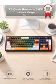 Resim Torima Oyuncu Klavyesi Rgb Işıklı Dijital Ekranlı 3 Modlu Mekanik Hisli Kablosuz Klavye TK14 Siyah 