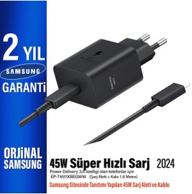 Resim Samsung 45W Type C Süper Hızlı Şarj Aleti ve Kablosu EP-T4511XBEGWW (Samsung Türkiye Garantili) T4511X 