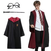 Resim Harry Potter Gryffindor Kapişonlu Çocuk Kostüm + Asa + Gözlük Seti 5-6 Yaş 