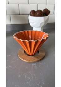 Resim V60 Ahşap Standlı Dripper - Turuncu 