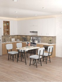 Resim Mygusi Hayat 4 Sandalyeli Yemek Masa Takımı Beyaz Mermer Efes Açikgri 