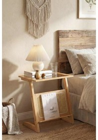 Resim Doğal Bambu Hazeranlı Rattan Yan Sehpa Gazetelik Kitaplık Dergilik Kahverengi 