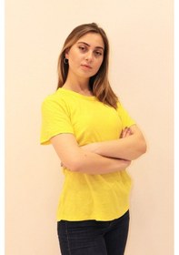 Resim Rich Kadın Organik Bisiklet Yaka T-shirt %100 Pamuk Tişört Sari 