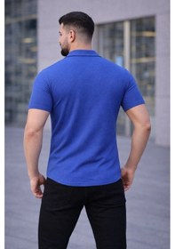 Resim Erkek Waffle Kumaş Kısa Kollu Düğmeli Açık Yaka Regular Fit Gömlek - Saks Mavisi Saks Mavisi 