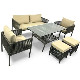 Resim Wellagarden Assos Üçlü Rattan Bahçe Ve Balkon Takımı Krem Krem 