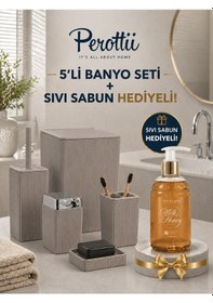 Resim Perottii 5 Li Banyo Seti + Sıvı Sabun Hediyeli Lüks Set Bej - Krem 