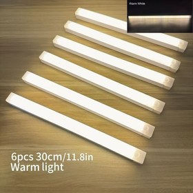 Resim 6 Adet Vücut Sensörlü LED Uzun Işık Çubuğu, 30.0/19.99 cm, USB Dolap Lambası, Manyetik Montajlı Dolap Aydınlatma Çubuğu, Beyaz/Sıcak Gece Işıklı Tezgahlar, Dolaplar, Mutfaklar, Gardıroplar, Merdivenler, Koridorlar ve Raflar İçin Ev Aydınlatması 