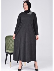 Resim Ferace Kadin Buyuk Beden Ay Yaka Anne Elbise Uzun Tesettur 001 