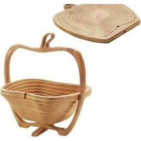 Resim Meyve Sepeti Dekoratif Katlanır Bambu Meyvelik Ekmeklik Kahverengi 