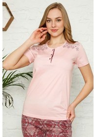 Resim Alimer Pembe Bisiklet Yaka Kısa Kollu Kadın Pijama Takımı 2554P 