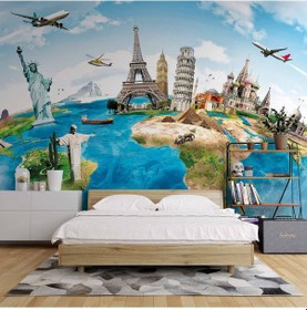 Resim Turistik Yerler Dünya Haritası Duvar Kağıdı 1 M² 