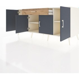 Resim Kronos Konsol 3 Raflı Tek Çekmeceli 4 Kapaklı 176x59x83 Aytaşı-antrasit/çam Antrasit/çam 