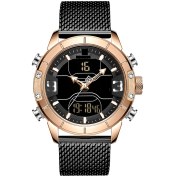 Resim Navıforce/lingxiang 9153 Elektronik Saat Spor Erkek Saati Su Geçirmez Çok Fonksiyonlu Kuvars Saat Örgü Kemer Saat Siyah Kuşak Gül Kabuğu Siyah Yüz Siyah Kuşak Titanyum 