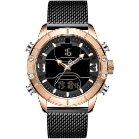 Resim Navıforce/lingxiang 9153 Elektronik Saat Spor Erkek Saati Su Geçirmez Çok Fonksiyonlu Kuvars Saat Örgü Kemer Saat Siyah Kuşak Gül Kabuğu Siyah Yüz Siyah Kuşak Titanyum 