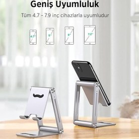 Resim Juo Alüminyum Katlanabilir Metal Masaüstü Telefon Tutucu Standı Gümüş 