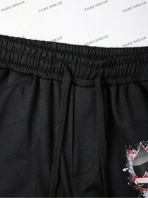 Resim Tarzsokak Homme Erkek Örümcek Baskılı T-shirt Ve Şort Takım Siyah 