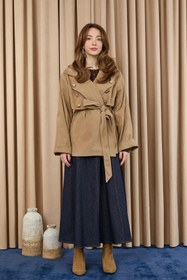 Resim Soul Kadın Broş Detaylı Kısa Trench - 32405 - MINK 