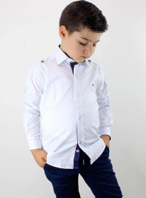 Resim Doctor Junior Erkek Çocuk Kendinden Desenli Uzun Kol Gömlek Beyaz 