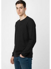 Resim Mevsimlik Düğme Detaylı Bawelna Kumaş Uzun Kollu Erkek Çocuk Sweatshirt-90970 Siyah 