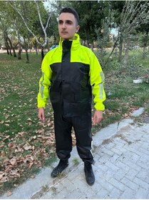 Resim geborgenheit Kadın Erkek Fosforlu Yeşil Motorcu Yağmurluk Astarlı Motosiklet Kurye Yağmurluğu Cepli 