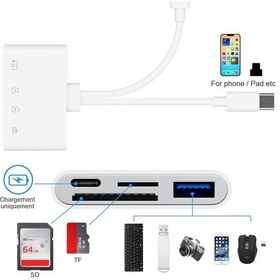 Resim 4 İn 1 Lightning Type-c Çıkışlı Çoklu Kablolu Otg Çevirici Adaptör Sd Tf Kart Okuyucu Usb Hub 
